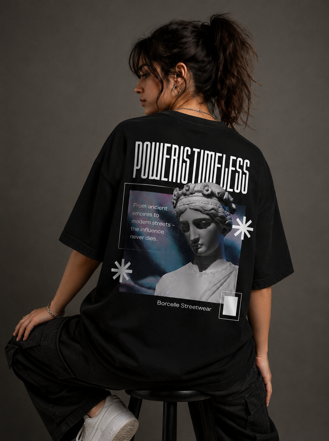 Power Is Timeless Baskılı Oversize Tişört